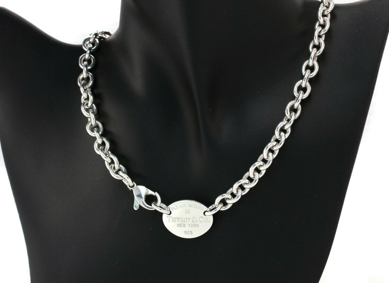 Authentic Please Return to Tiffany & Co. Sterling Silver Oval Tag Choker  Necklace, Tiffany and Co Oval Disc Cable Chain Link Necklace Choker - Etsy  | Chain link necklace, Choker etsy, Tiffany