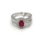 natural 1.00CT. round ruby and diamond ring with baguettes 18k white gold - simonbjewels.co