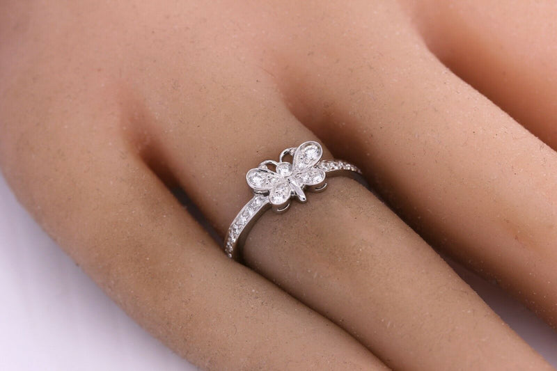 1920's Art Deco 0.20 CTW Diamond 18 Karat White Gold Pierced Butterfly  Engagement Ring | Wilson's Estate Jewelry