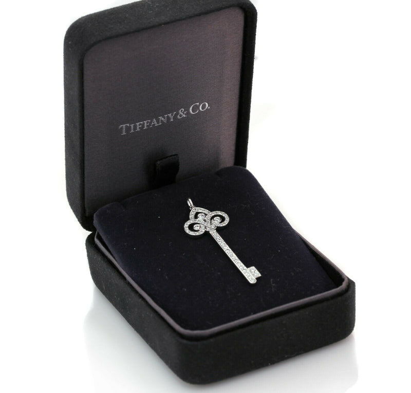 Tiffany & Co. Platinum Fleur De Lis Diamond Key Pendant - simonbjewels.co