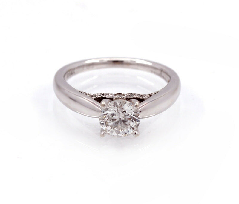 Tolkowsky 1.03CT Round Diamond Certified Engagement Ring in 14k White Gold - simonbjewels.co