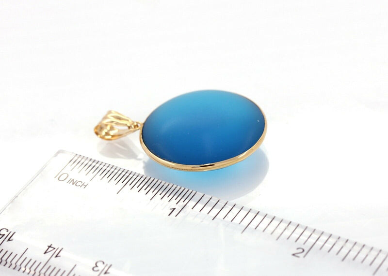 18K Yellow Gold Vintage Blue Cabochon Charm Pendant - simonbjewels.co