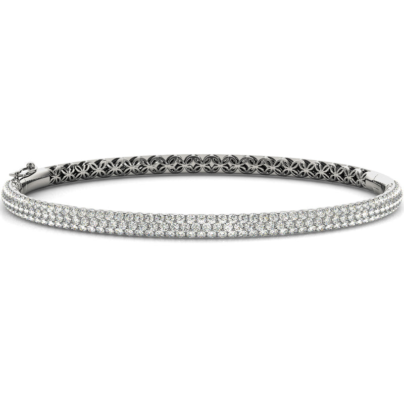 2.63 ct Round Diamond Pave set Multi Row Bangle Bracelet 18K White Gold - simonbjewels.co