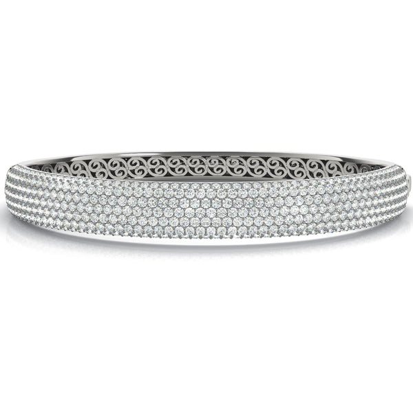 6.75 ct Round cut Pave Multi Row Bangle Bracelet 18K White Gold - simonbjewels.co