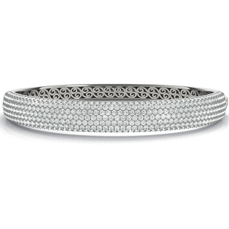 6.75 ct Round cut Pave Multi Row Bangle Bracelet 18K White Gold - simonbjewels.co