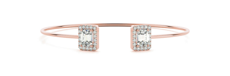 2.50 Carat Emerald Cut Diamond Halo Micropave Flex Bangle Bracelet (0.30ct) set in 14k Gold - simonbjewels.co