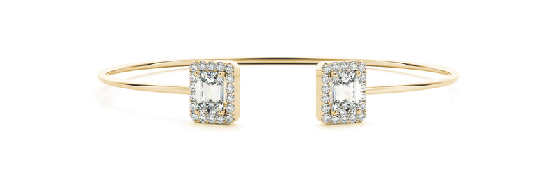 2.50 Carat Emerald Cut Diamond Halo Micropave Flex Bangle Bracelet (0.30ct) set in 14k Gold - simonbjewels.co