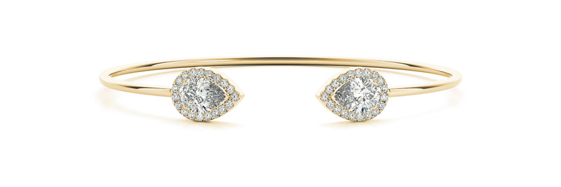 2.50 Carat Pear shaped Diamond Halo Micropave Flex Bangle Bracelet (0.30ct) set in 14k Gold - simonbjewels.co