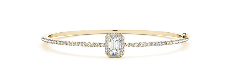 0.85ct Emerald Cut Diamond Halo Hinged Bangle Bracelet (1.00ct) set in 14k Gold - simonbjewels.co