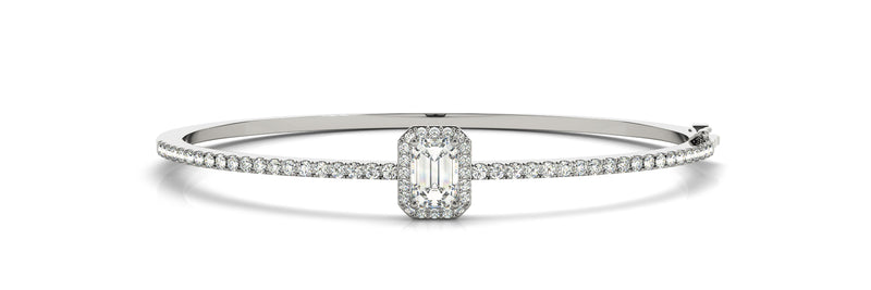 0.85ct Emerald Cut Diamond Halo Hinged Bangle Bracelet (1.00ct) set in 14k Gold - simonbjewels.co