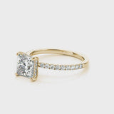1.35 ct tw Princess cut Diamond Hidden Halo Petite Engagement Ring Setting (1/4 ct tw) In 18k White Gold