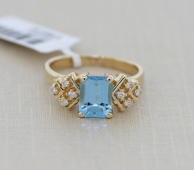 1.75ctw. Aquamarine .10ctw. Diamond Solitaire Cocktail Rng 14k Yellow Gold - simonbjewels.co