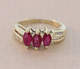 Natural red ruby diamond cocktail ring 14k yellow gold band H - I SI clarity - simonbjewels.co