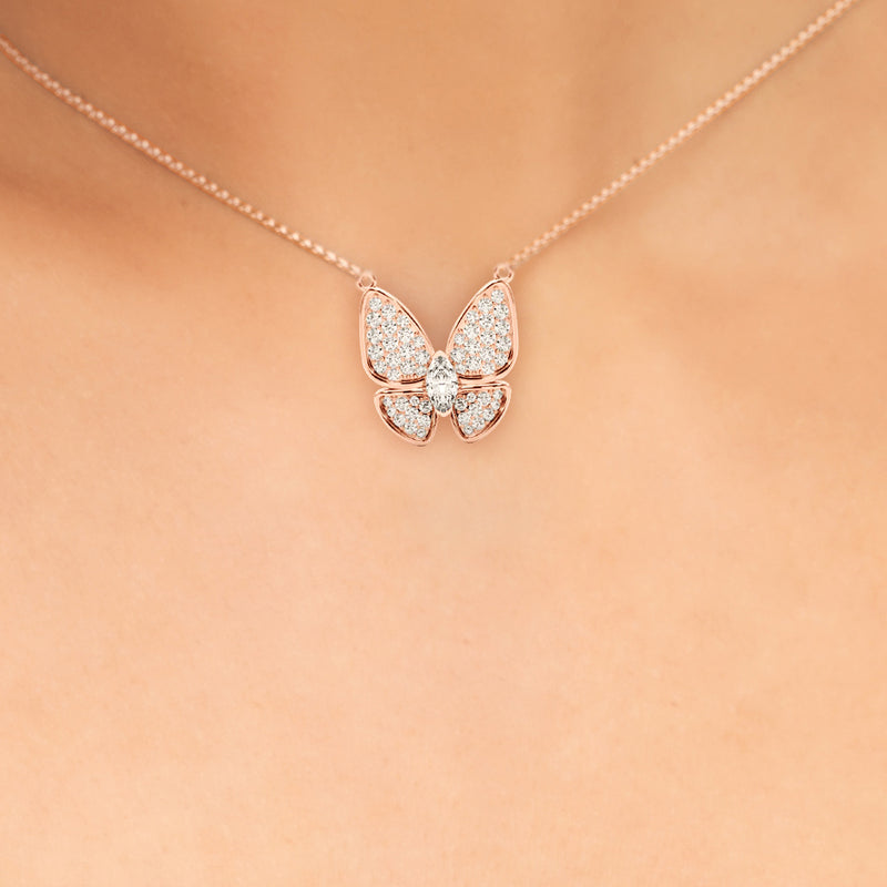 0.25 Ct Marquise Diamond Micropave Butterfly Pendant (0.40ct) Necklace in 18k White Gold - simonbjewels.co