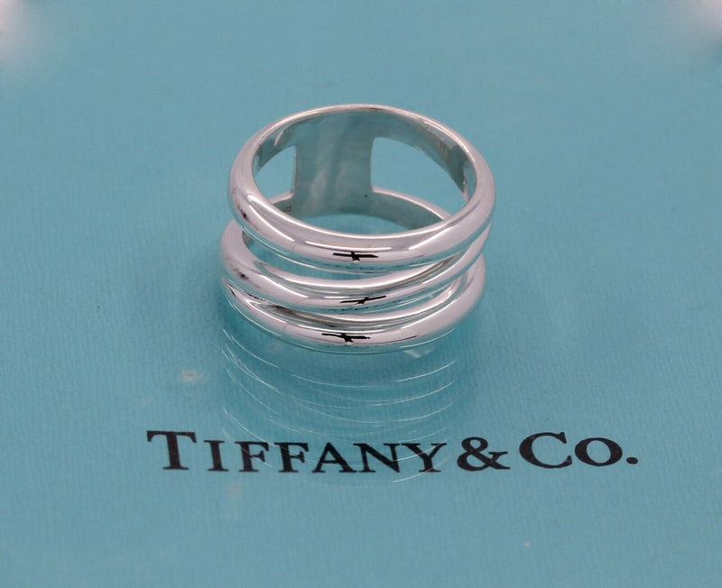 Tiffany & Co. Italy Sterling Silver Wide Diagonal Band Ring Size 6 - Pouch & box - simonbjewels.co