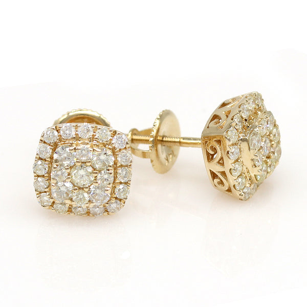 1.15 ctw Round Diamond Micropave cluster Earrings in 14k Yellow Gold - simonbjewels.co