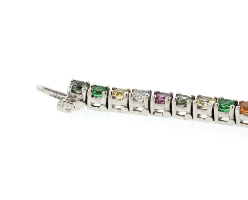 10CT. Multi-Color Genuine Gemstone Rainbow heavy Platinum Tennis Bracelet - simonbjewels.co