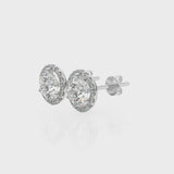 2.55 Carat F-VS Pave Halo Diamond Studs Earrings 14k White Gold
