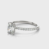 7/8 ct tw Oval cut Diamond Halo Petite Engagement Ring Setting (1/3 ct tw) In 18k White Gold