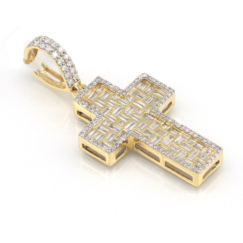 2.70 Carat F-VS Natural Baguette Diamond Cross Pendant Solid 14k Gold - simonbjewels.co