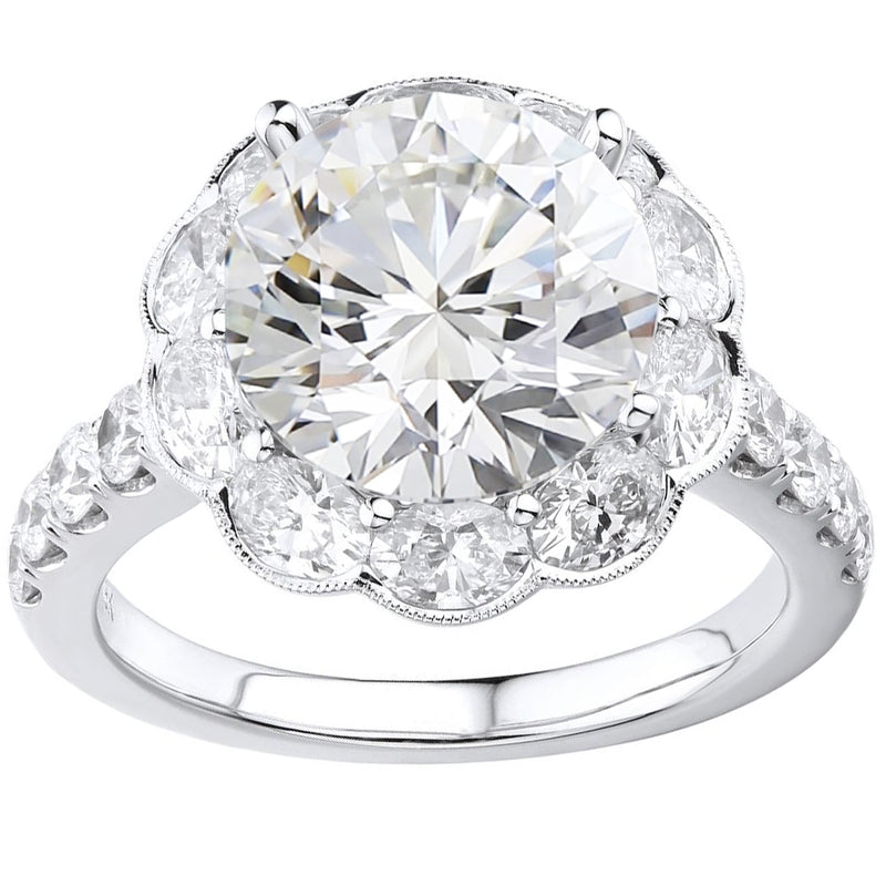 3.70 ct Round Diamond Engagement ring Halo setting with oval cut diamonds - simonbjewels.co