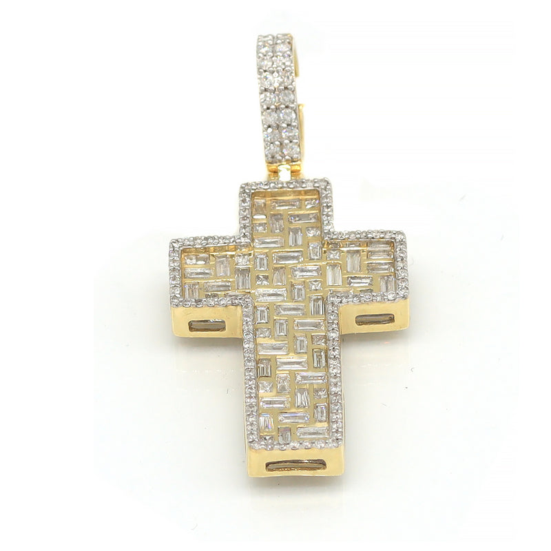 2.70 Carat F-VS Natural Baguette Diamond Cross Pendant Solid 14k Gold - simonbjewels.co