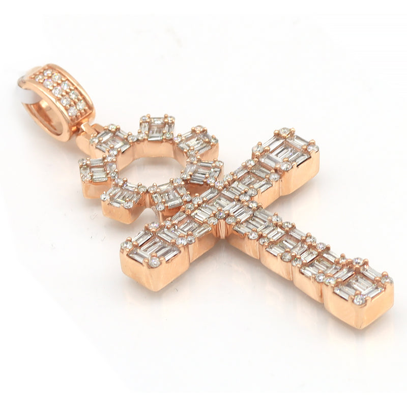 3.80 Carat F-VS Natural Round & Baguette Diamond Cross Pendant Solid 14k Gold - simonbjewels.co