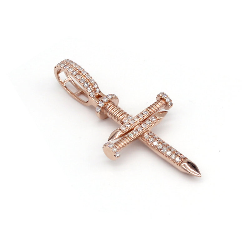 1/2 Carat F-VS Diamond Cross Screw Nail Pendant Solid 14k Rose Gold - simonbjewels.co