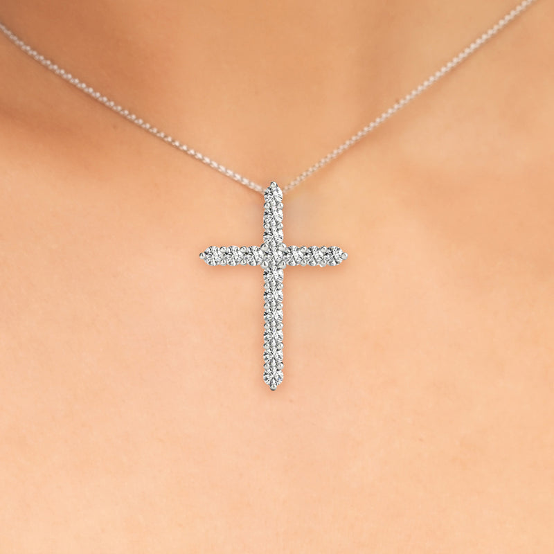 2.25 Carat Round cut Diamond Cross Religious Diamond Pendant 14K White Gold - simonbjewels.co