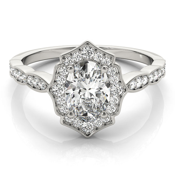 1.00 ct tw Round cut Diamond Halo Vintage Engagement Ring Setting (1/4 ct tw) In 18k White Gold - simonbjewels.co