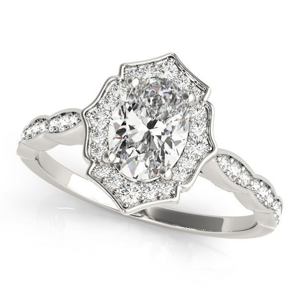 1.00 ct tw Round cut Diamond Halo Vintage Engagement Ring Setting (1/4 ct tw) In 18k White Gold - simonbjewels.co