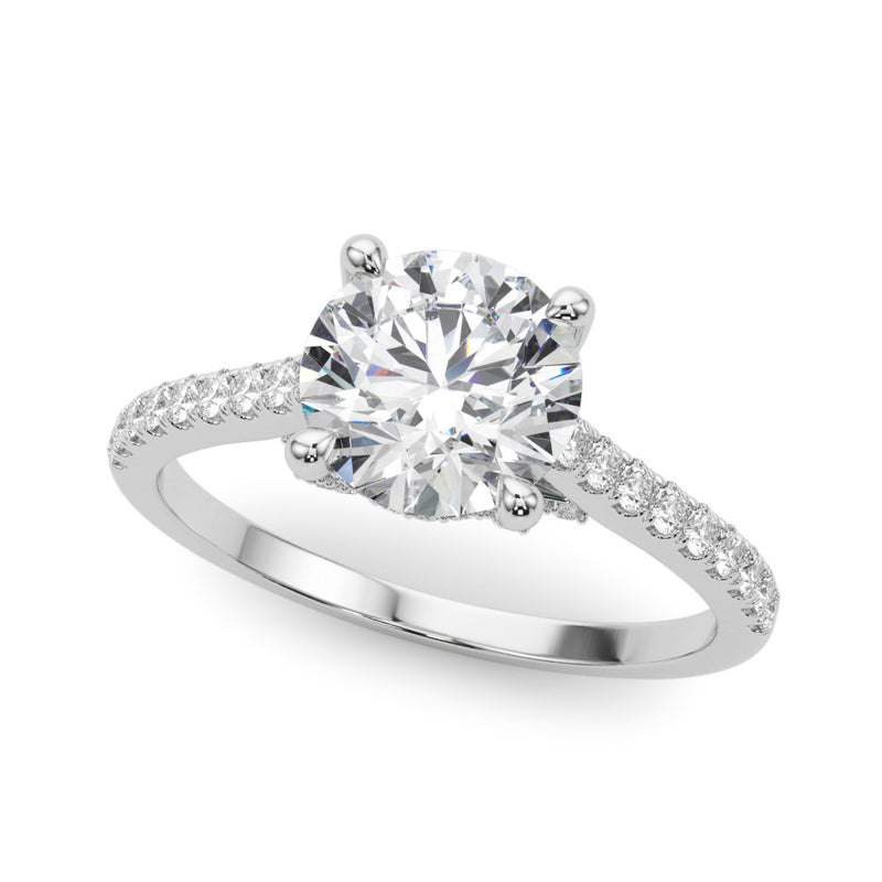 3.00ct Round Brilliant Petite Micropavé  Diamond Engagement Ring Setting (0.30ctw) In 18k White Gold - simonbjewels.co