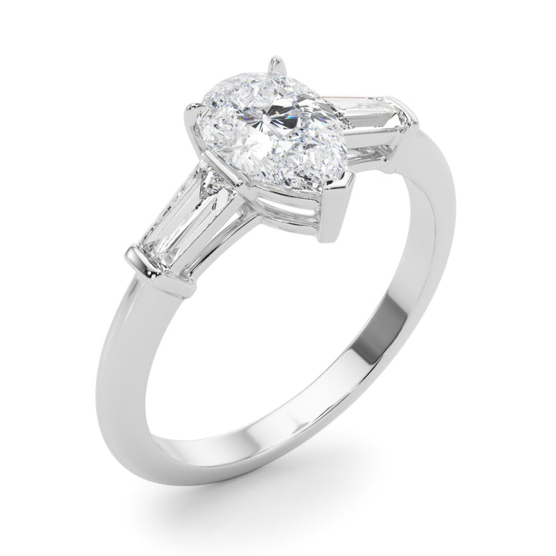 1.70ct Round Brilliant Tapered Baguette Three Stone Diamond Engagement Ring Setting (0.50ctw) In 18k White Gold - simonbjewels.co