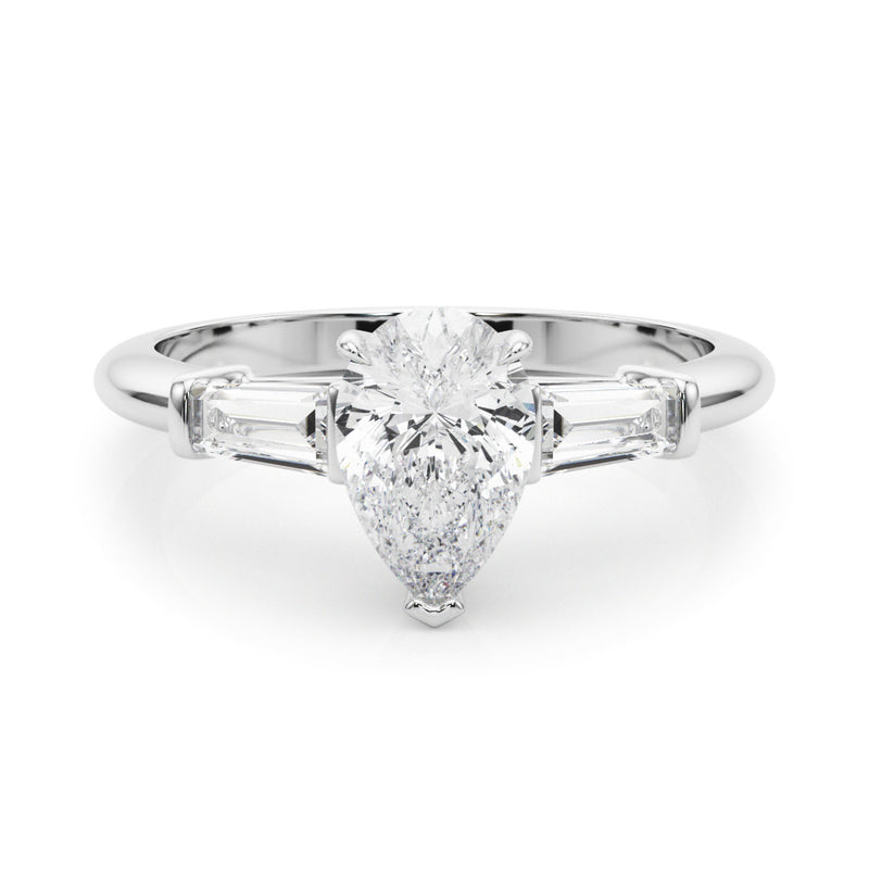 1.70ct Round Brilliant Tapered Baguette Three Stone Diamond Engagement Ring Setting (0.50ctw) In 18k White Gold - simonbjewels.co