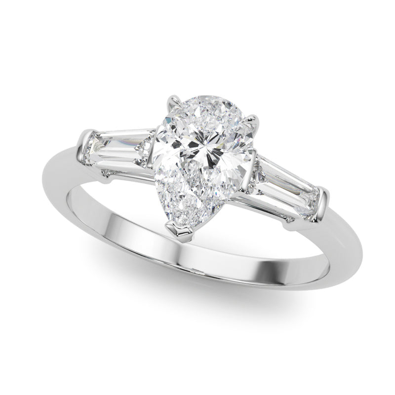 1.70ct Round Brilliant Tapered Baguette Three Stone Diamond Engagement Ring Setting (0.50ctw) In 18k White Gold - simonbjewels.co