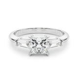 1.55ct Princess-cut Tapered Baguette Three Stone Diamond Engagement Ring Setting (0.50ctw) In 14k White Gold - simonbjewels.co