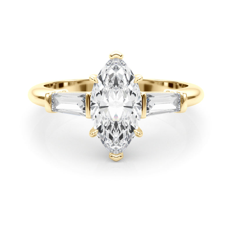 1.50ct Round Brilliant Tapered Baguette Three Stone Diamond Engagement Ring Setting (0.50ctw) In 14k White Gold - simonbjewels.co