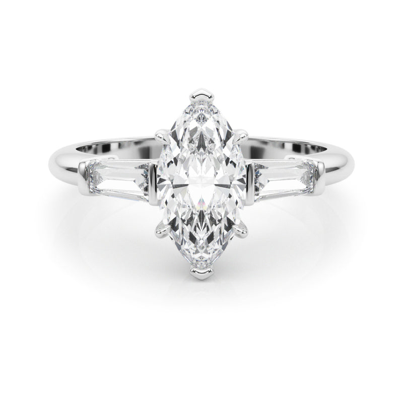 1.50ct Round Brilliant Tapered Baguette Three Stone Diamond Engagement Ring Setting (0.50ctw) In 14k White Gold - simonbjewels.co