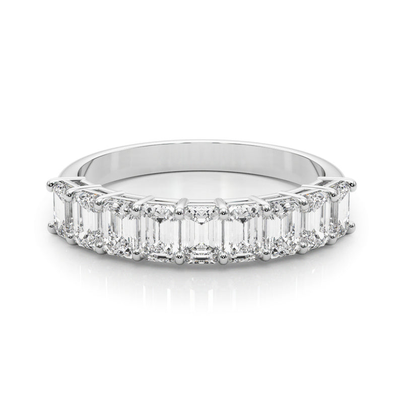 1.50 Carat 9 Stone Emerald cut Diamond Wedding Band Anniversary Ring Set In 14k White Gold