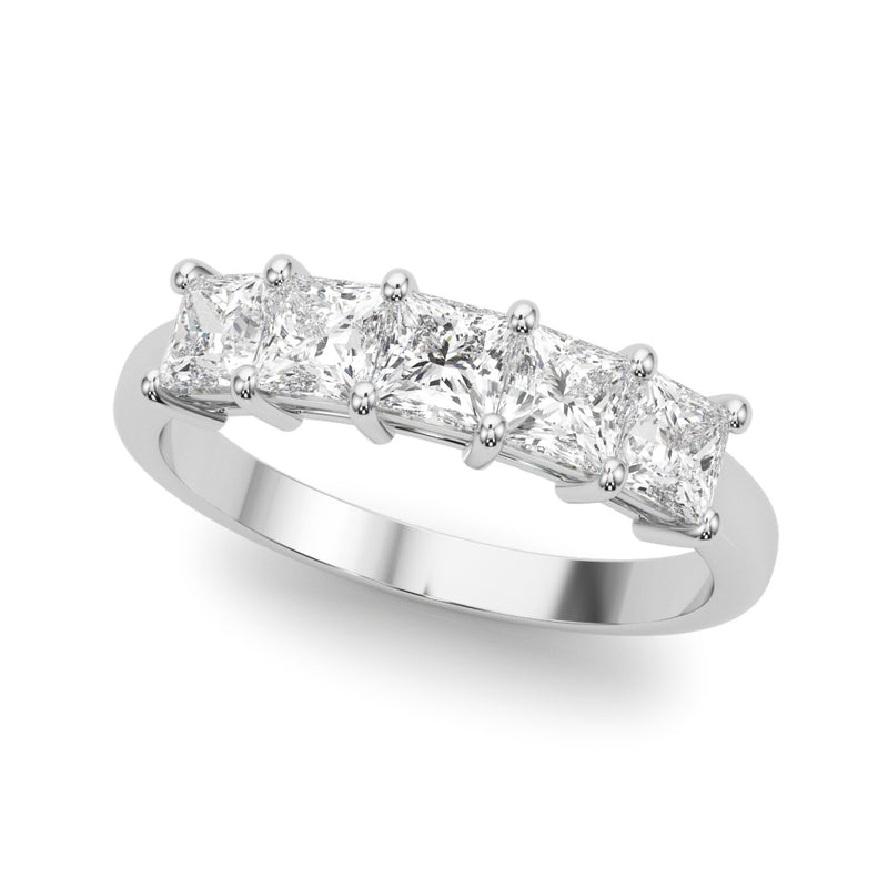 1.00 Ctw 5 Stone Princess-cut Diamond Wedding Band Anniversary Ring Set In 14k White Gold - simonbjewels.co