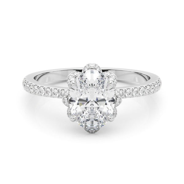 1.50ct Oval Brilliant Halo Flower Micropavé Diamond Engagement Ring Setting (0.25ctw) In 14k White Gold - simonbjewels.co