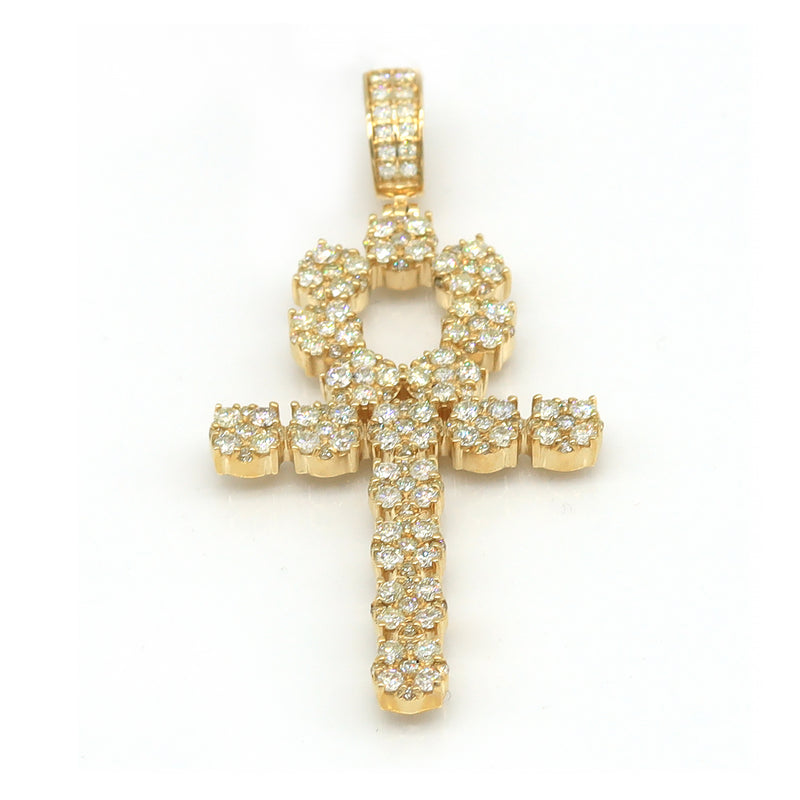 3.85 Carat F-VS Natural Round Diamond Cross Pendant Solid 14k Gold - simonbjewels.co