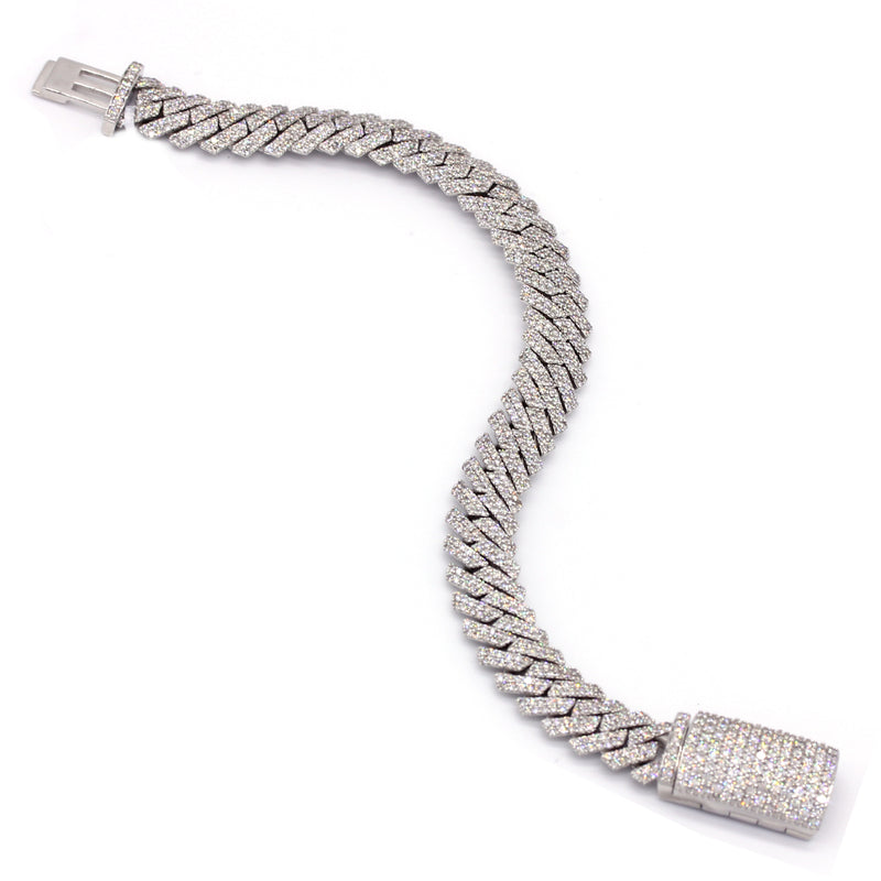 11.50 Carat F-VS Diamond Cuban Link Bracelet 65 Grams 14k White Gold - simonbjewels.co