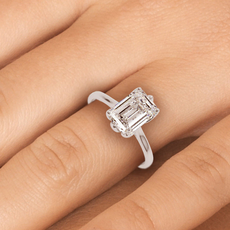 2.71 carat Emerald cut Solitaire Trellis Diamond Engagement Ring Setting In 14k Gold - simonbjewels.co