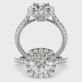 2.00ct Round Brilliant Micro-Pave Cushion Halo Diamond Engagement Ring Setting (0.50ctw) In 14k White Gold