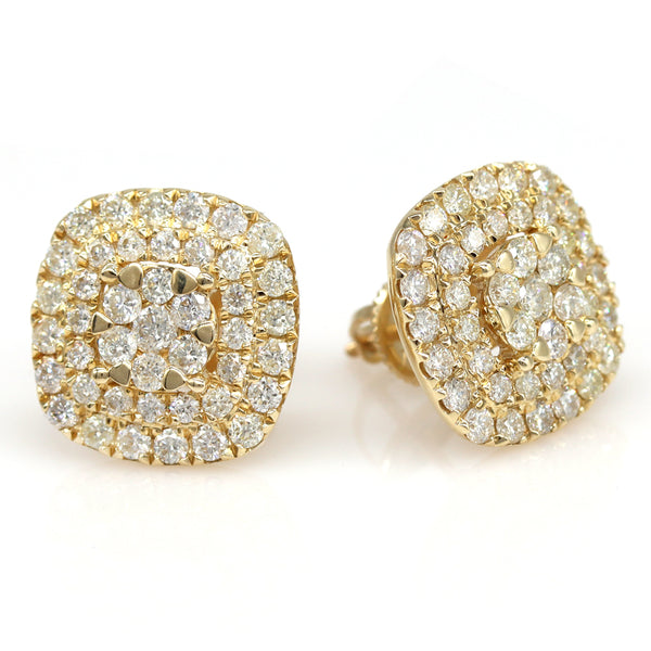2.61 ctw Round Natural Diamond Pave Cluster Earrings in 14k Yellow Gold - simonbjewels.co
