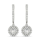 1.75 Carat F-VS Round Diamond Halo Hanging Drop Earrings set in 14k White Gold - simonbjewels.co