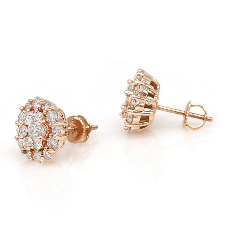 2.35 ctw Round Diamond Cluster Flower Earrings in 14k Rose Gold - simonbjewels.co