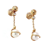 cartier diamond drop earrings with dangling pearls vintage 18k yellow gold 1.25 inches long