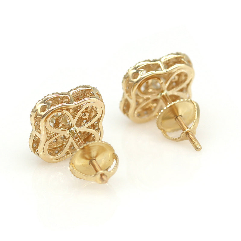 1.25ctw Micropave Round Diamond Earrings in 14k Yellow gold Screw Back - simonbjewels.co